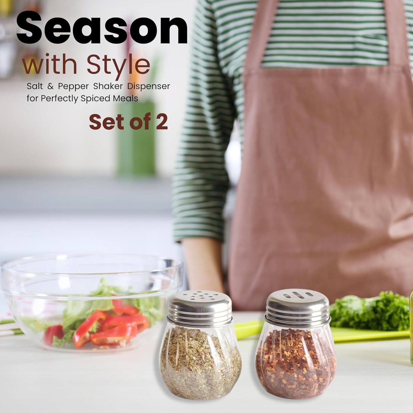 Apex Oregano & Chilli Flakes Dispenser Set – 2 Pcs Plastic Spice Shaker with Stainless Steel Lid Your Brand