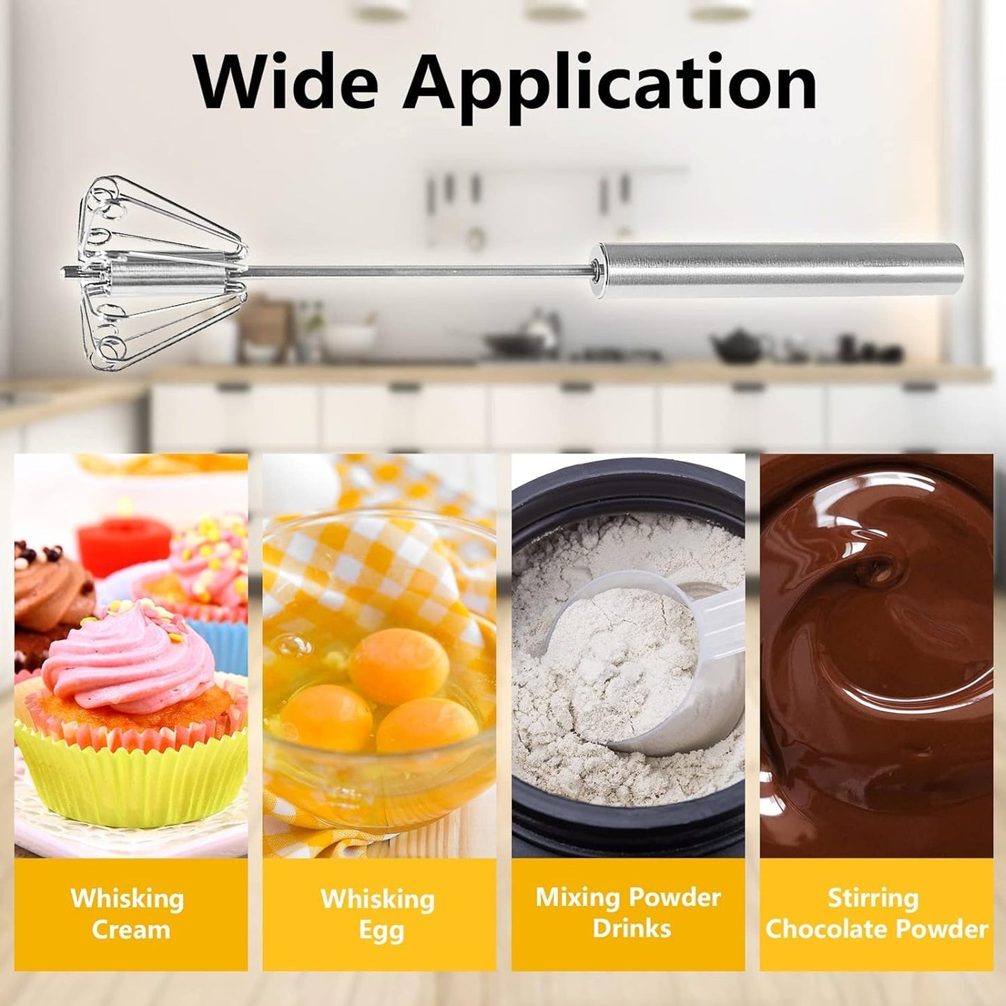 Medium Stainless Steel Egg Whisk, Hand Push Rotary Whisk Blender (1 Pc / 30 Cm) Your Brand
