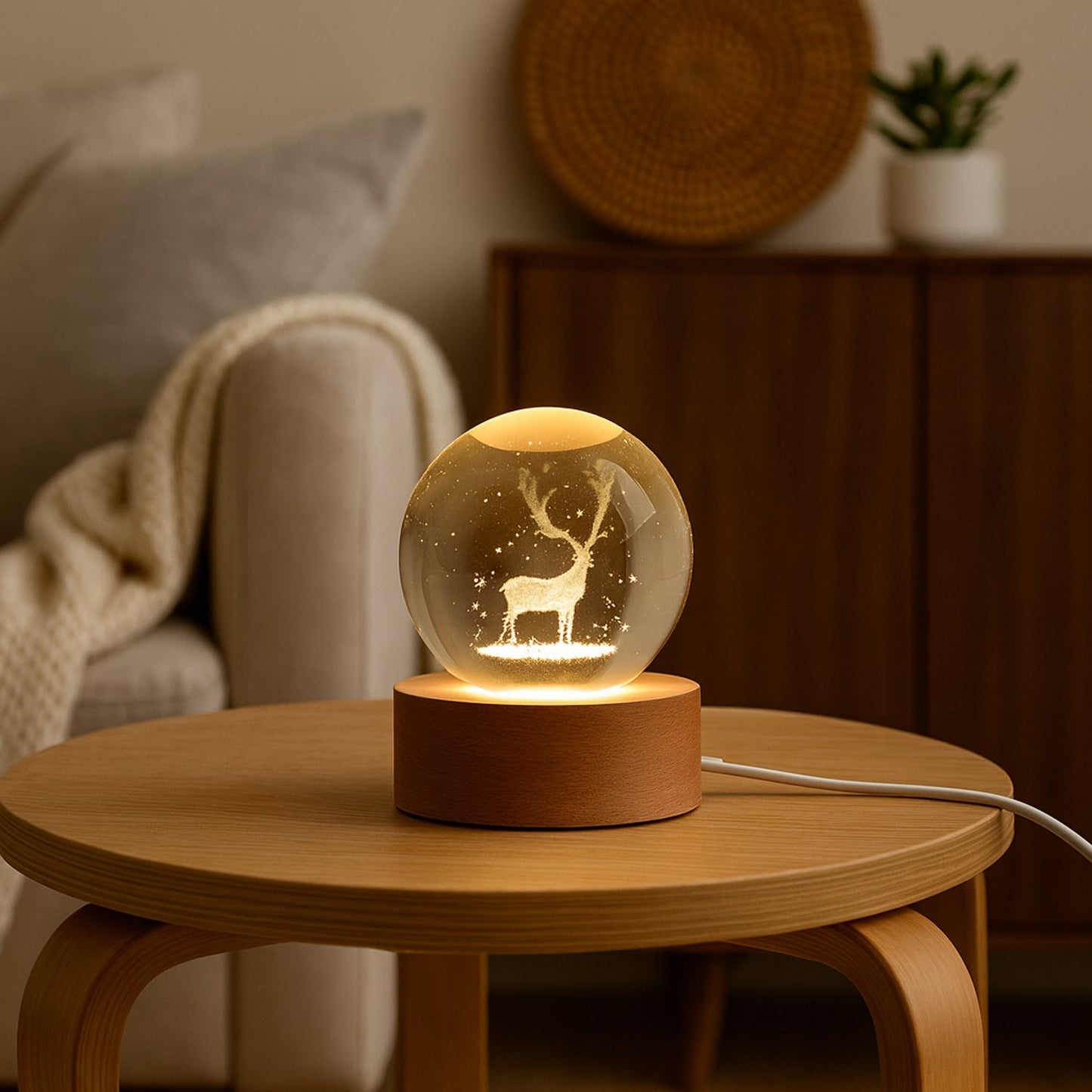 Crystal Ball Night Light Glass Ball Night Lamp with Wood Base Your Brand