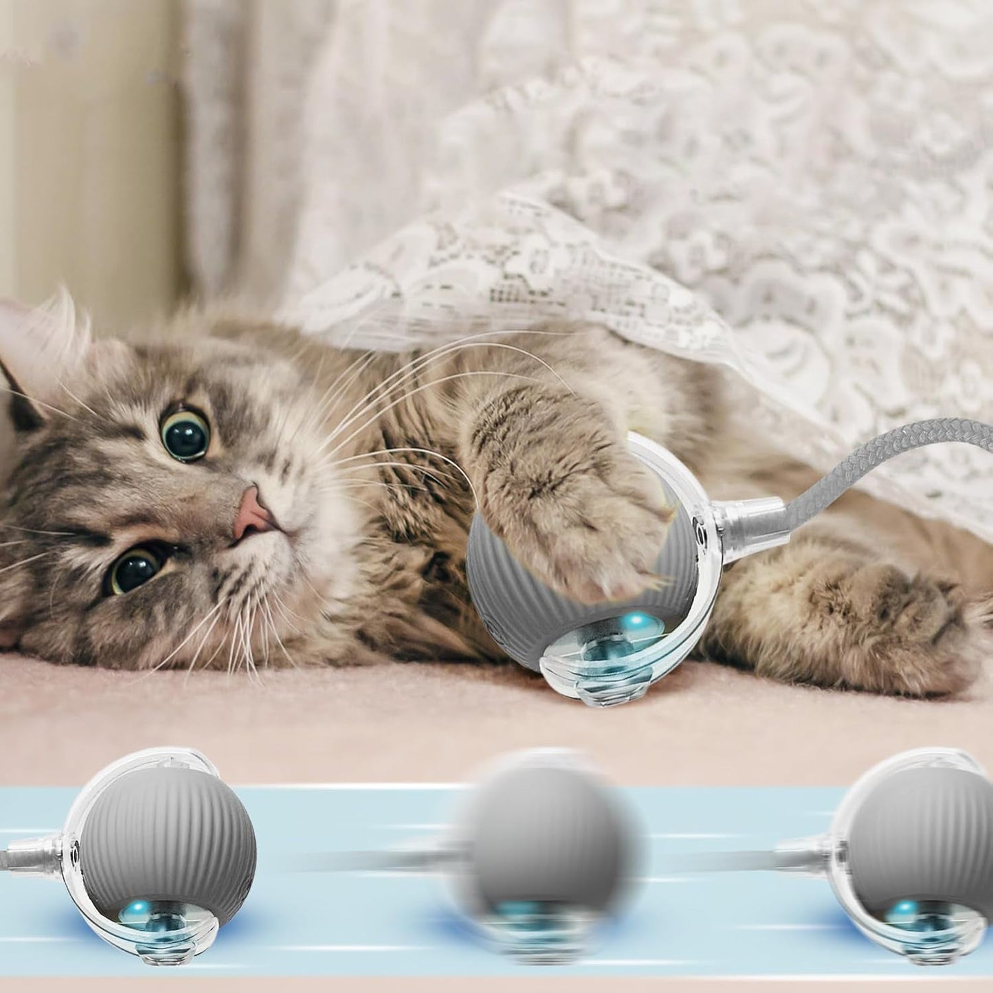 Rechargeable Interactive Cat Toy Ball with Detachable Braided Tail and LED Light (1 Pc) Your Brand