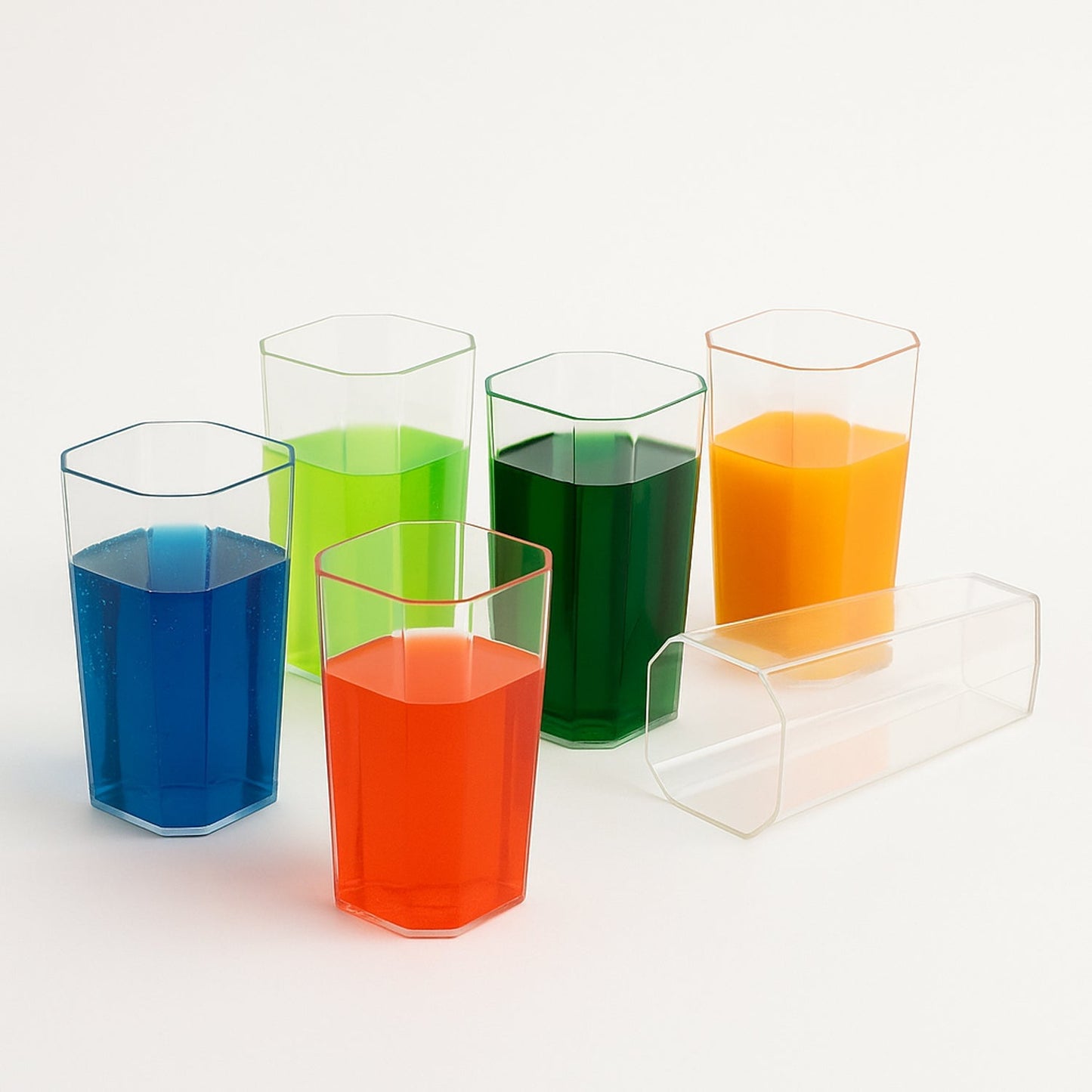 Unbreakable Stylish Transparent Square Design Water / Juice / Beer / Wine Tumbler Plastic Glass Set ( 300 ML, Pack of 6) Your Brand