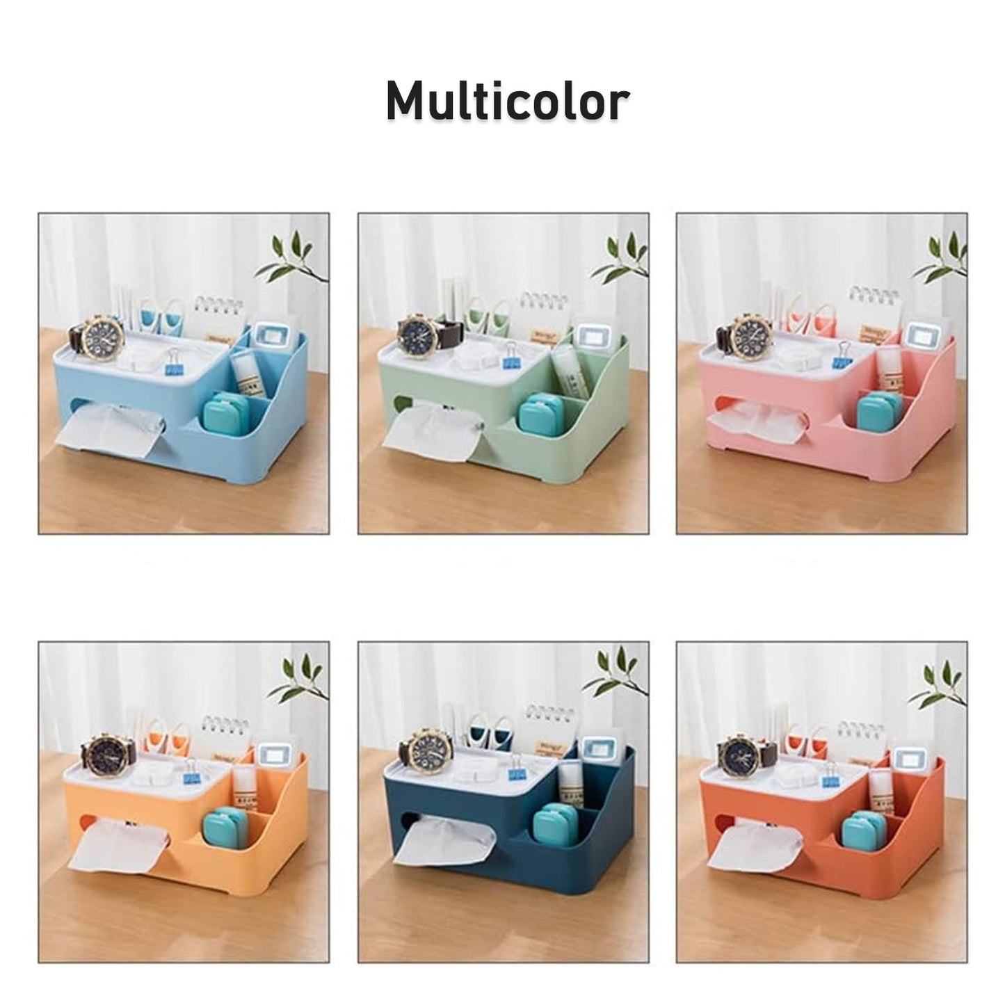 6-Compartment Desk Organizer – Multi-Function Storage for Tissue, Stationery, Remote & Mobile (Home/Office) Your Brand