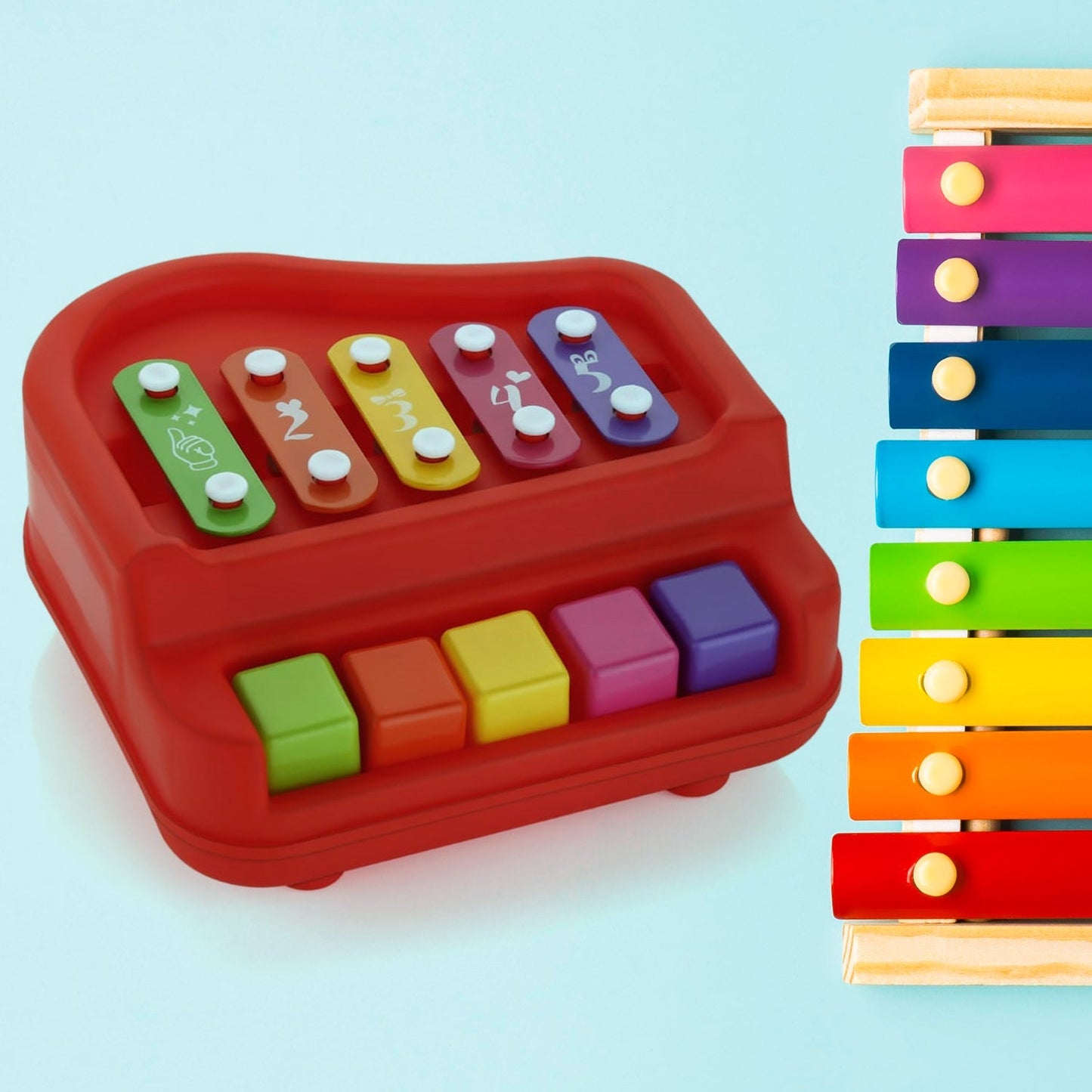 2 in 1 Baby Piano Xylophone Toy for Toddlers, 5 Multicolored Key Keyboard Xylophone Piano, Preschool Educational Musical Learning Instruments Toy for Baby Kids Girls Boys 3+ Years (1 Pc) Your Brand