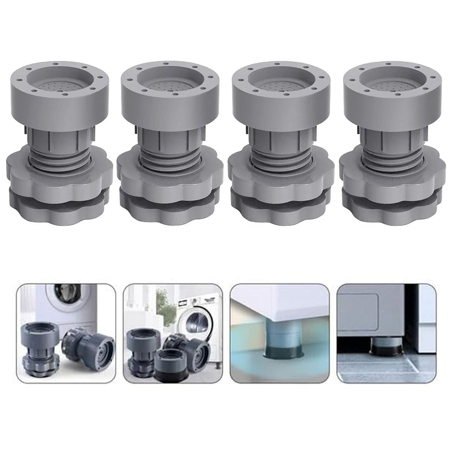 Plastic Washing Machine Vibration Feet , Adjustable Highly Non-Slip Support Anti Vibration Walk Shock Absorber Noise Cancelling Furniture Lifting Base (4 Pcs Set) Your Brand