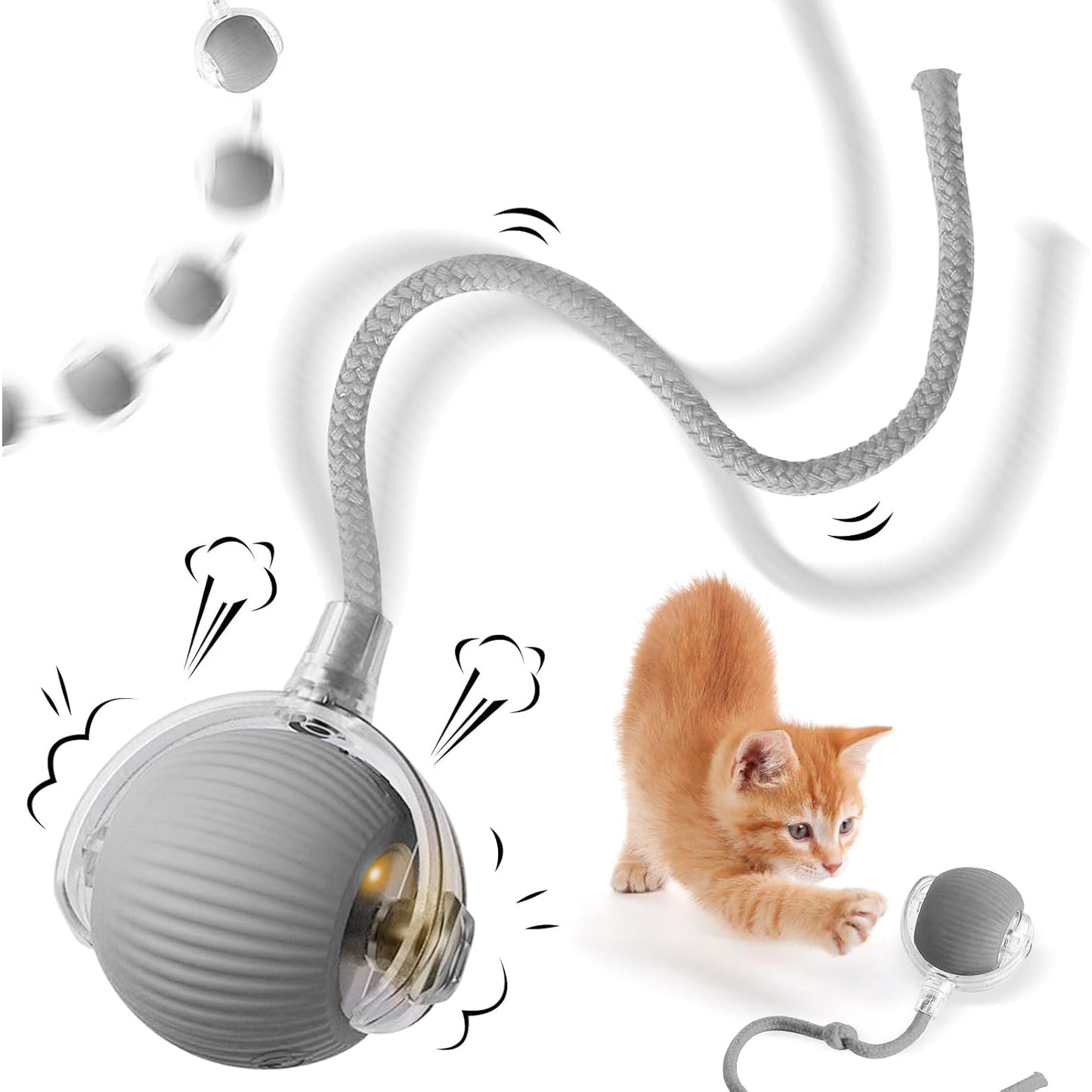 Rechargeable Interactive Cat Toy Ball with Detachable Braided Tail and LED Light (1 Pc) Your Brand