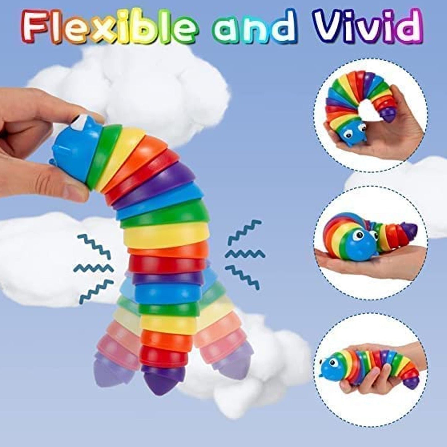 3D Rainbow Color Plastic Slug Fidget Toys, Stress Relieving Toy, Sensory Slug Toy for Boys and Girls, Finger slug Toy, for Autistic, Caterpillar Fidget Toys Stress Relief Gifts for Toddlers Kids Adults (1 Pc) Your Brand