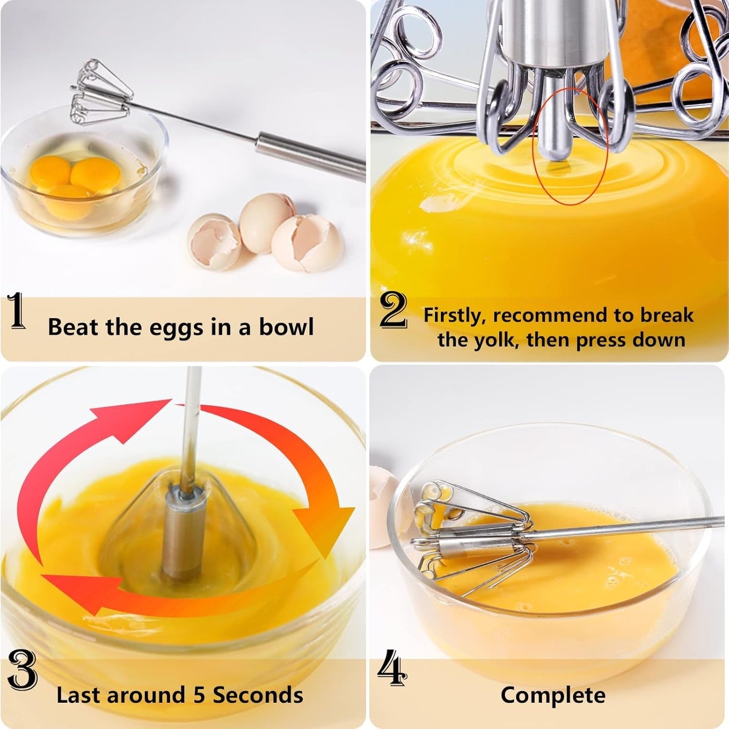 Medium Stainless Steel Egg Whisk, Hand Push Rotary Whisk Blender (1 Pc / 30 Cm) Your Brand