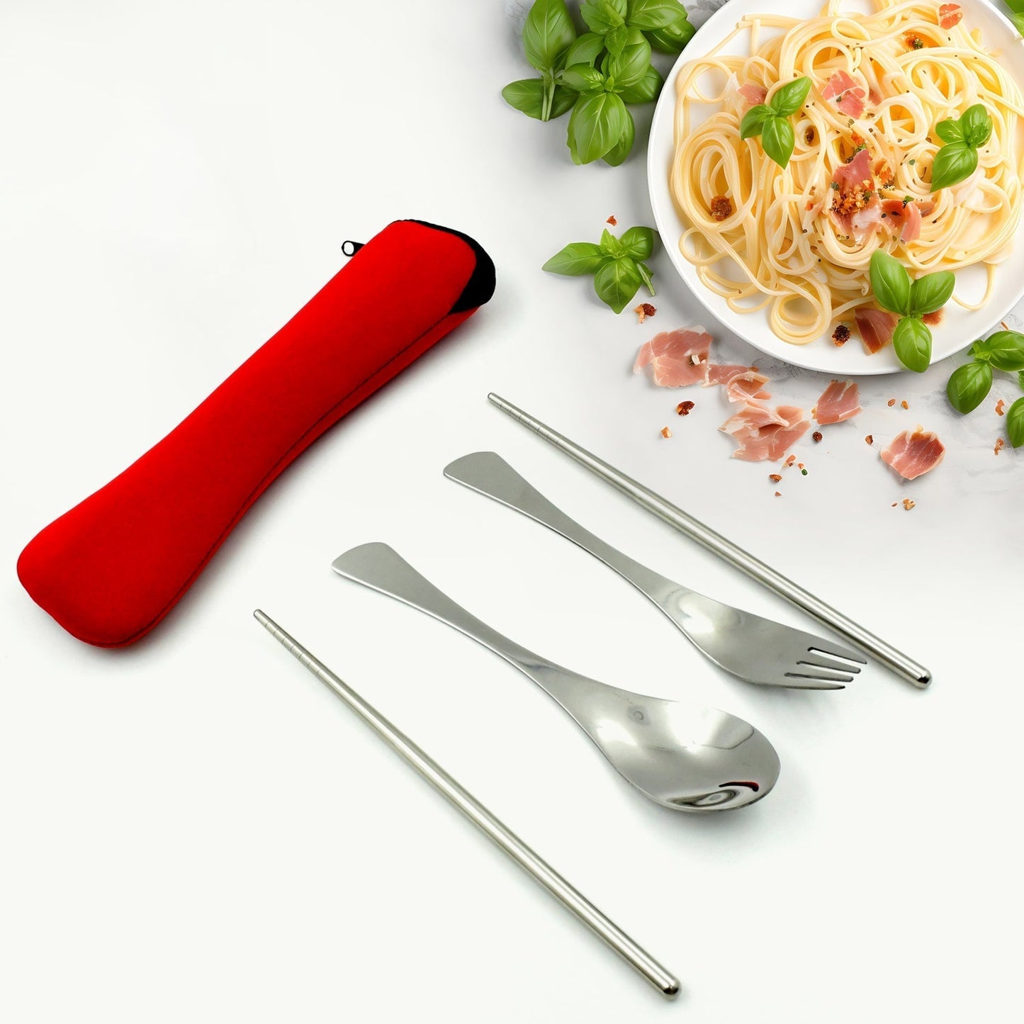 Picnic Dinner Spoon Fork Chopsticks Cutlery Tablewares Set Traveling Spoon Set High Quality Cutlery Set (4 PC / 1 Set ) Your Brand