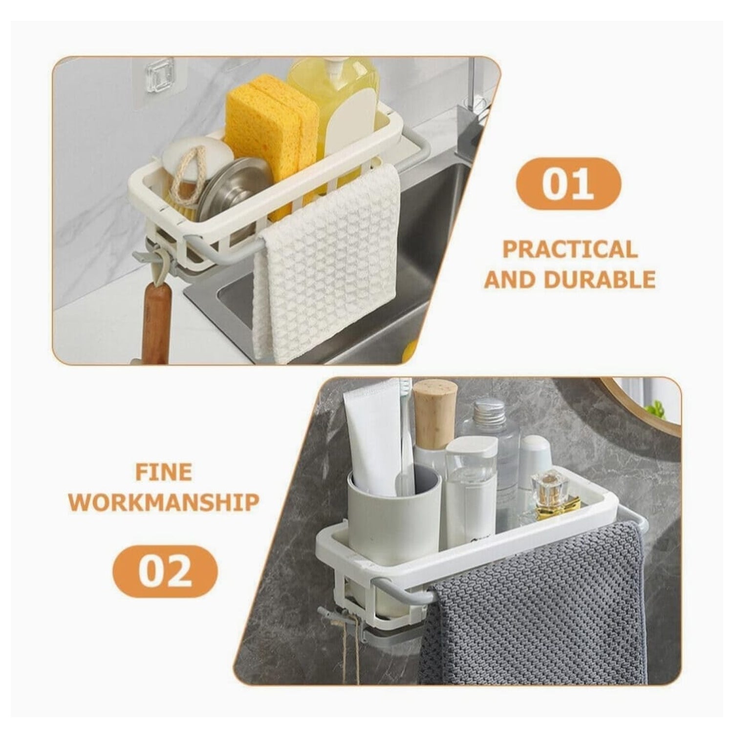 Multipurpose Platic Hanging Drain Rack Retractable Sponge Storage Hanging Rack With Adhesive Hook for Kitchen and Bathroom Dishcloth Holders Basket Drying Tray Organizer Your Brand