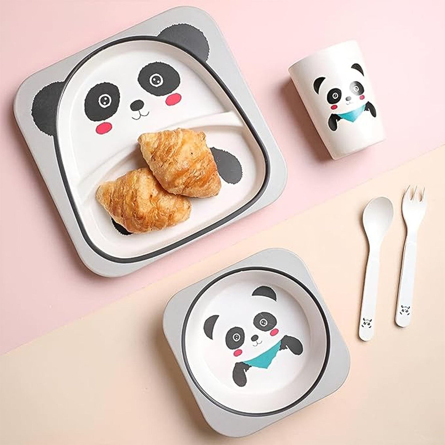 Eco-Friendly Panda-Themed Kids Dinnerware Set (5 Pc) Your Brand