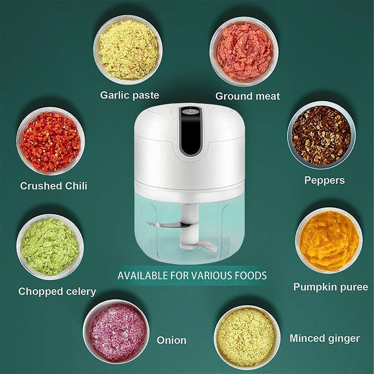 Wireless USB Rechargeable Mini Electric Garlic Machine / Chopper 3 Blades (250Ml) Your Brand