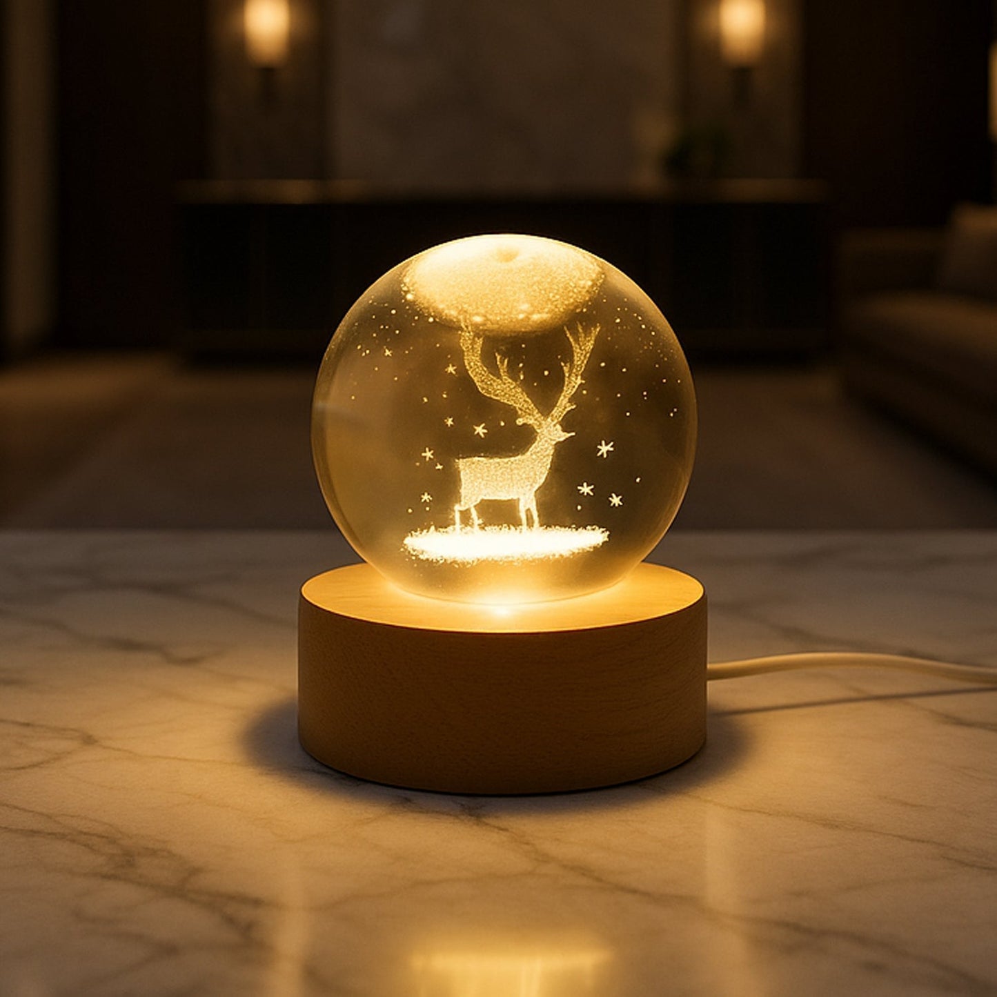 Crystal Ball Night Light Glass Ball Night Lamp with Wood Base Your Brand