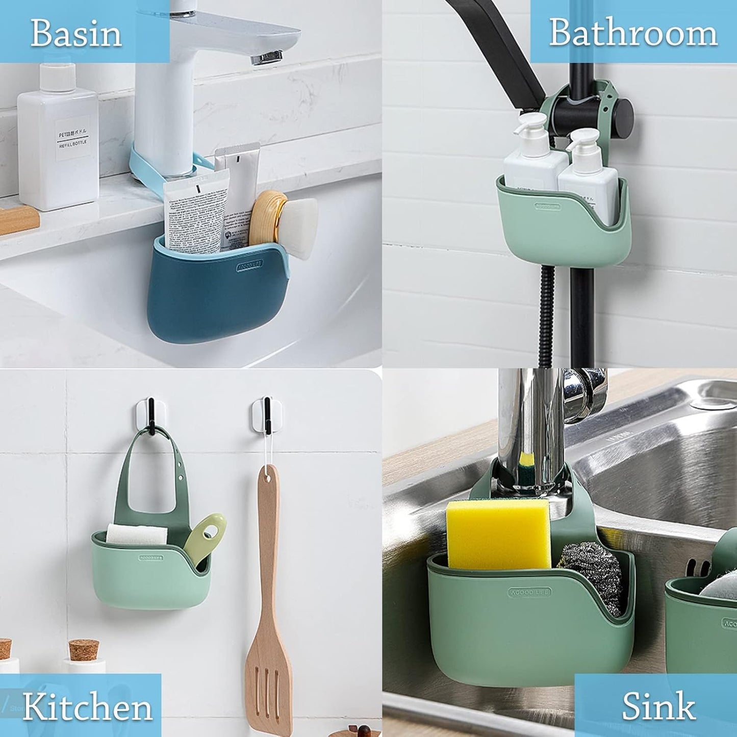 Plastic Kitchen Sponge Holder, Sink Drain Rack Sink Organizer Sink Drain Hanging Bag for Kitchen (1 Pc) Your Brand