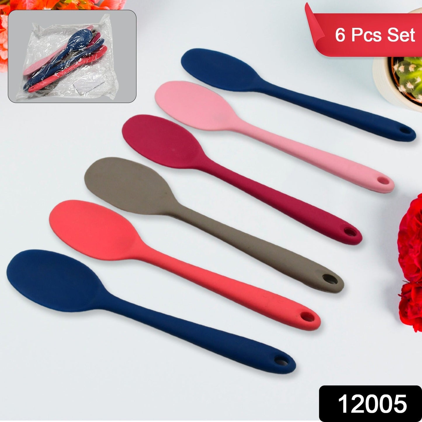 Multipurpose Silicone Spoon, Silicone Basting Spoon Non-Stick Kitchen Utensils Household Gadgets Heat-Resistant Non Stick Spoons Kitchen Cookware Items For Cooking and Baking (6 Pcs Set) Your Brand