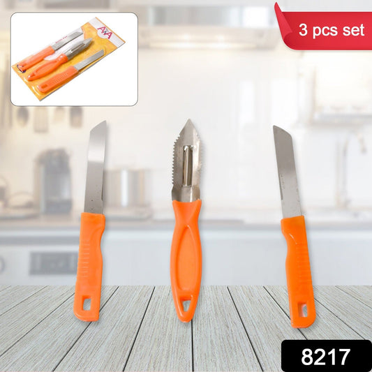 3in1 Multipurpose Stainless Steel Classic Kitchen Knife Set of 3 for Fruits and Vegetable Chopping / Cutting / Peeling, Kitchen Knife / Vegetable Peeler / Plain Knife Your Brand