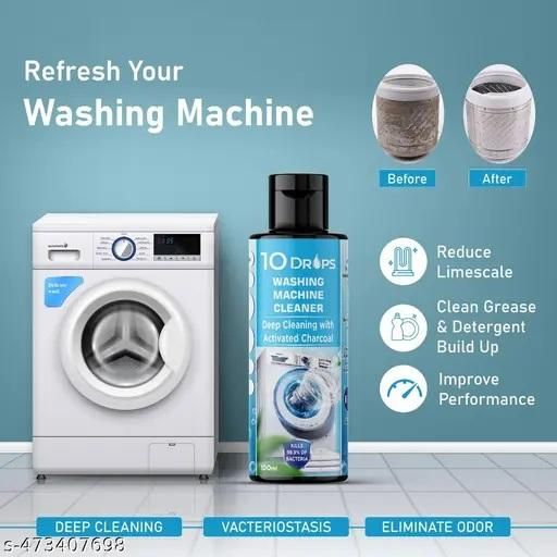 10 Drops Washing Machine Cleaner Liquid with Activated Charcoal for Deep Cleaning and Odor Elimination