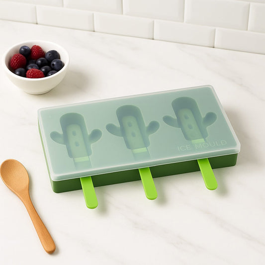 Ice Cream Mould sicle Mold, Cactus Shape Ice  Molds Homemade sicle for DIY Ice sicle, 3-Cavity Summer Food Kitchen Tools (1 Pc) Your Brand
