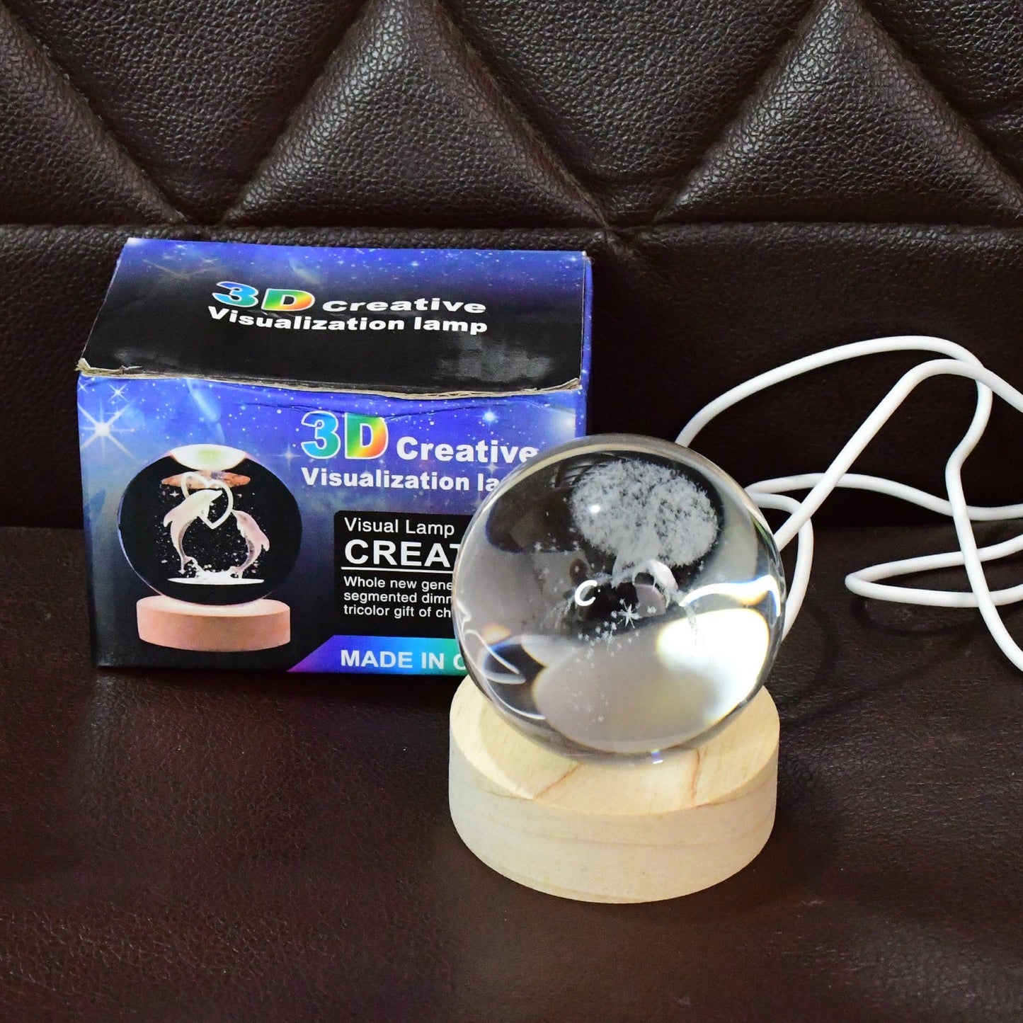 Crystal Ball Night Light Glass Ball Night Lamp with Wood Base Your Brand