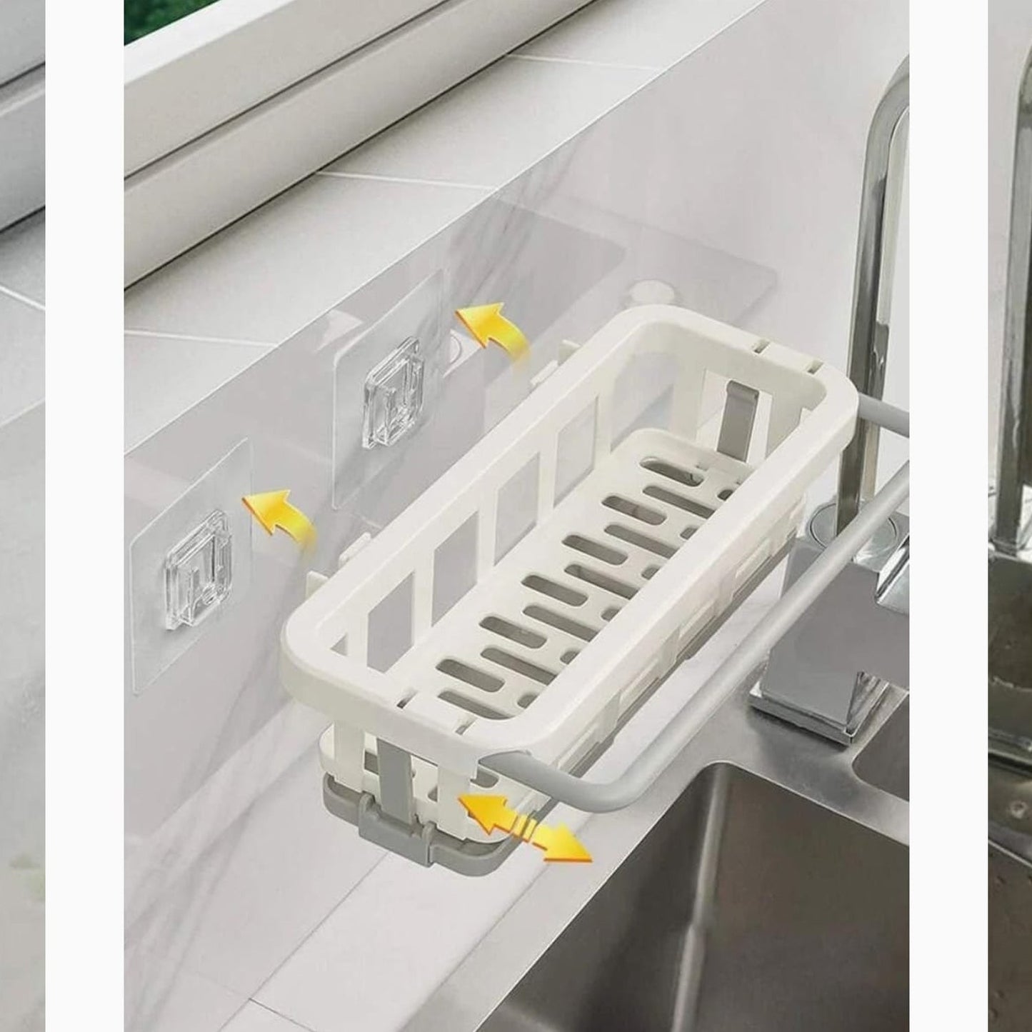 Multipurpose Platic Hanging Drain Rack Retractable Sponge Storage Hanging Rack With Adhesive Hook for Kitchen and Bathroom Dishcloth Holders Basket Drying Tray Organizer Your Brand