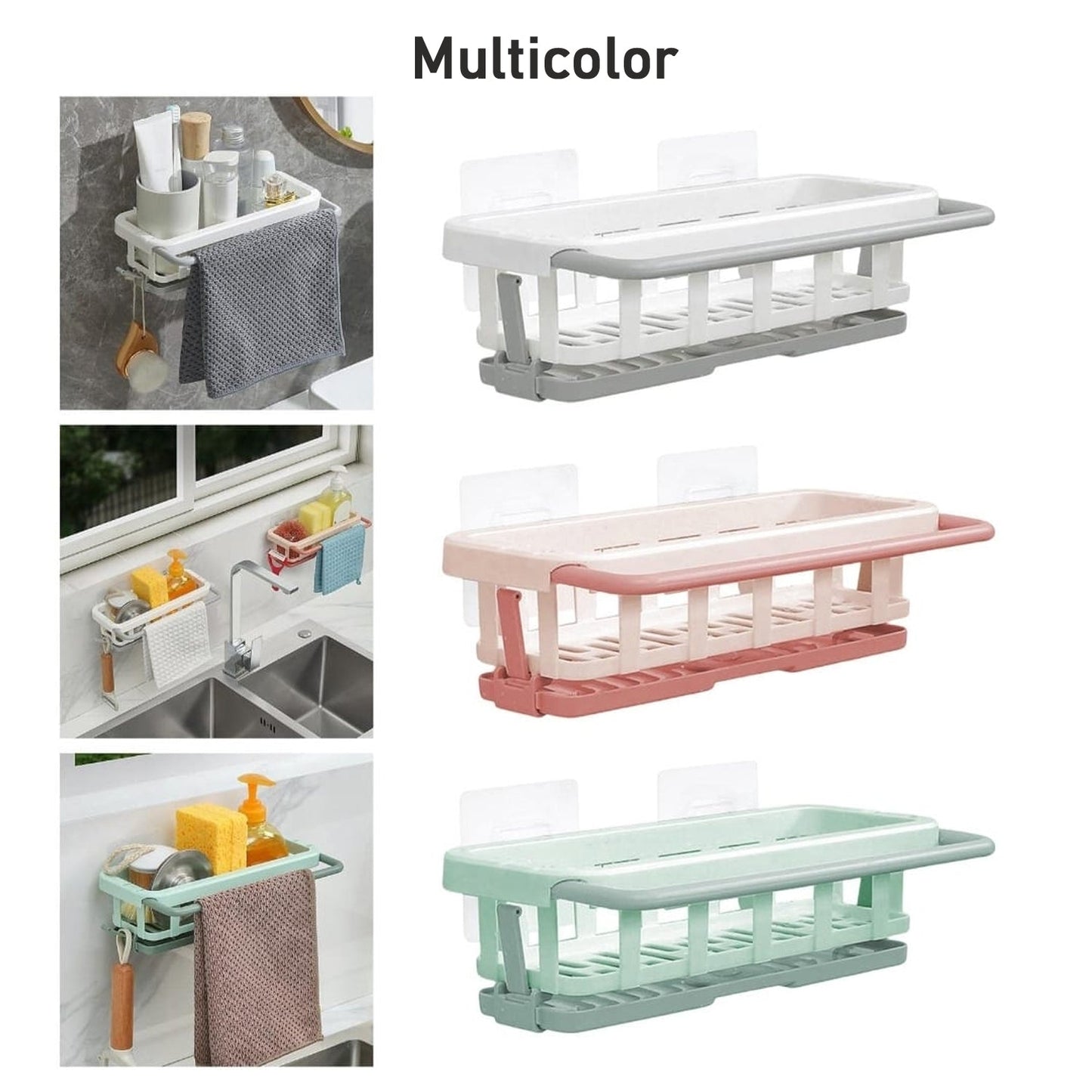 Multipurpose Platic Hanging Drain Rack Retractable Sponge Storage Hanging Rack With Adhesive Hook for Kitchen and Bathroom Dishcloth Holders Basket Drying Tray Organizer Your Brand