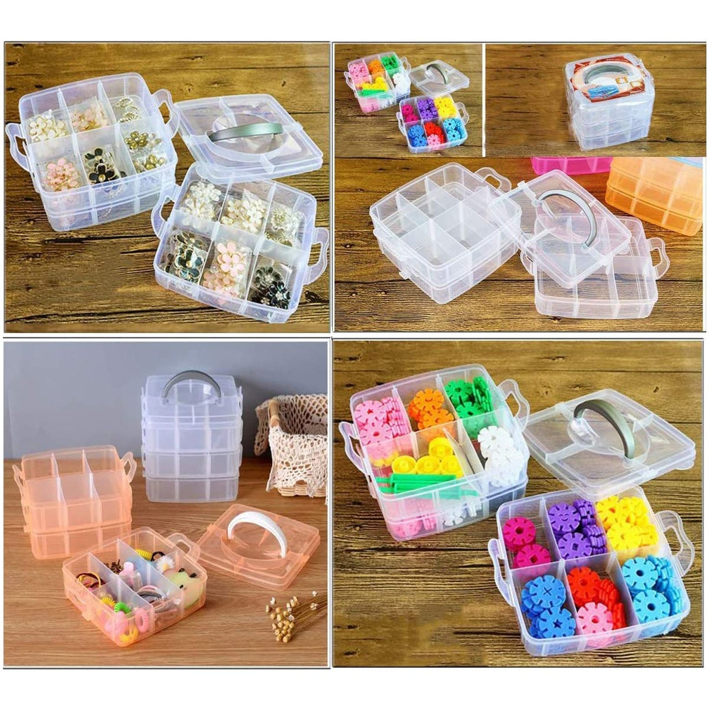 3-Tier 18 Sections Transparent Stackable Adjustable Compartment Slot Plastic Craft Storage Box Your Brand