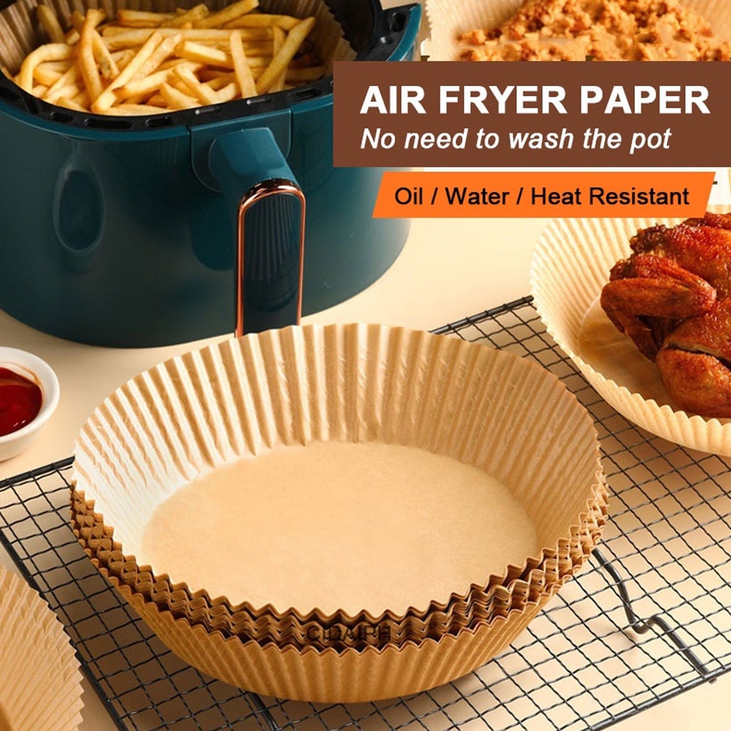 Round Air Fryer Disposable Paper Liner (50 Pcs Set / 160mmx45mm) Your Brand