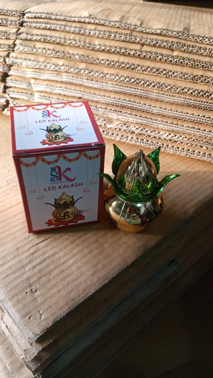 Gold Plated Eco Friendly LED Kalash for Pooja Mandir, Ganesh Ganesha (1 pc / Multicolor LED) Your Brand