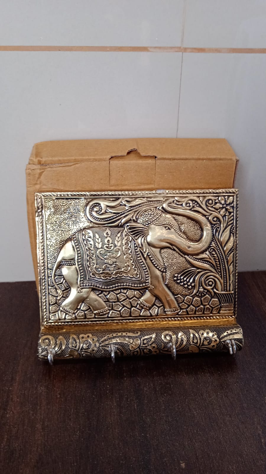 Wooden Key Holder for Home Decor Stylish Metal Gold Antique Elephant Design (1 Pc) Your Brand