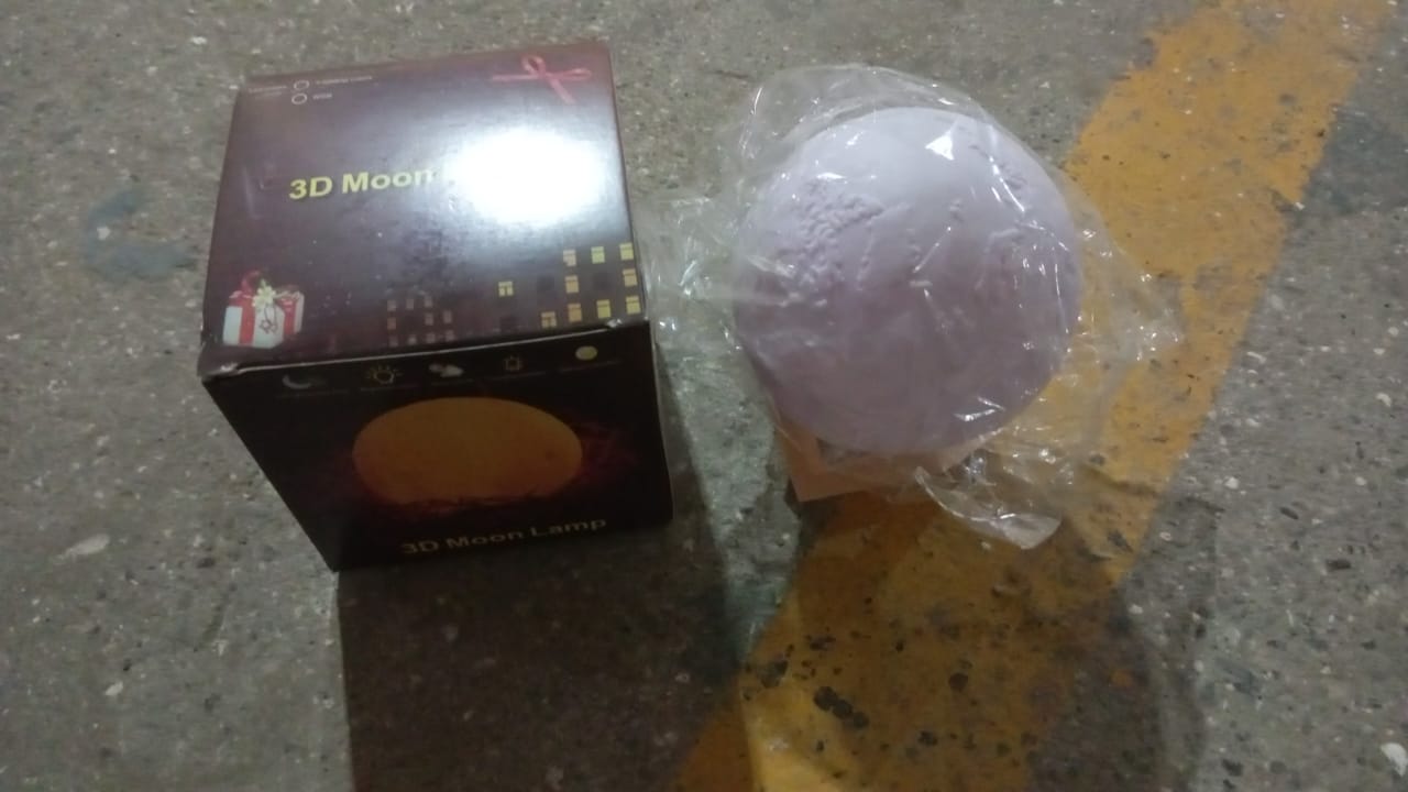 3D Moon Night Lamp with Stand (Color Box / White & Yellow Light / 1 Pc) Your Brand