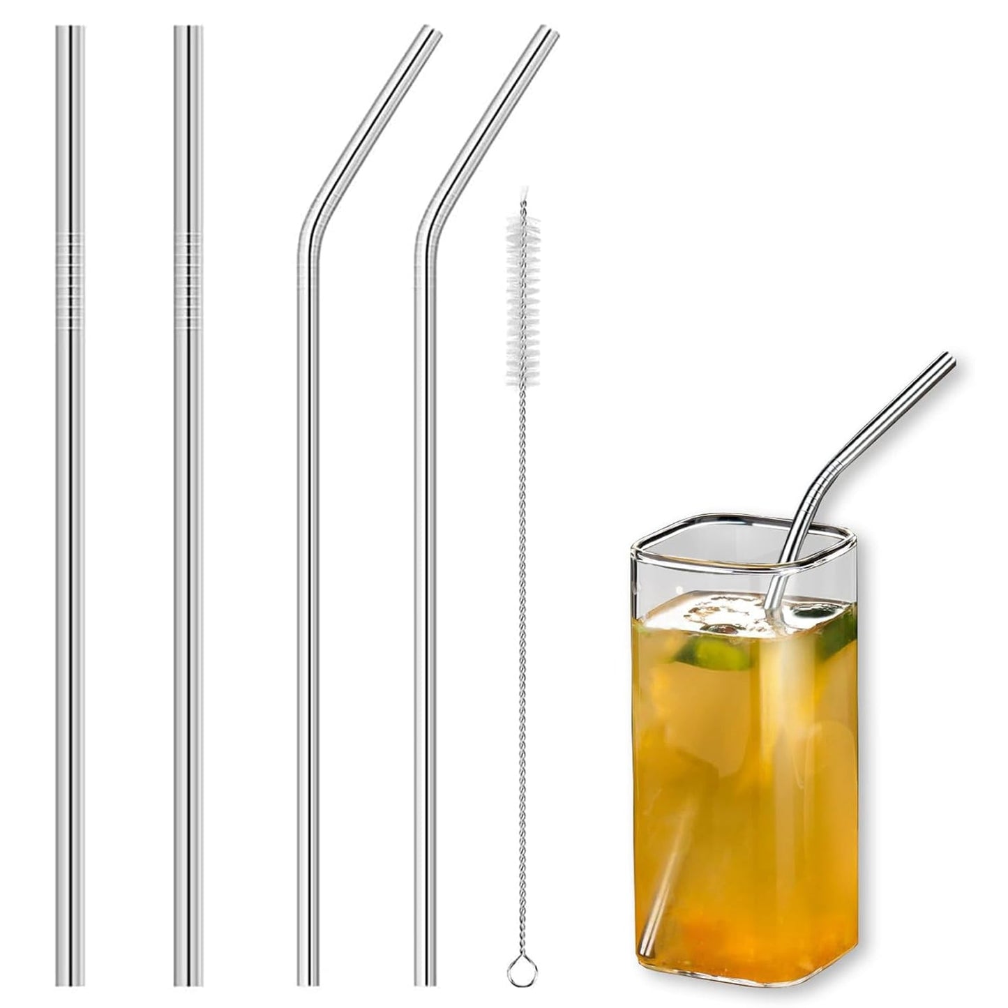 0579 Premium Stainless Steel Reusable Drinking Straws with Cleaning Brush Set
