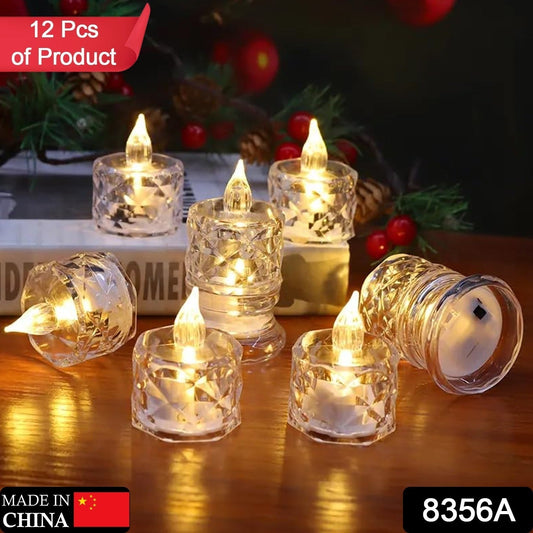 12 Pcs Flameless and Smokeless Decorative Acrylic Candles Transparent Led Tea Light Candle for Gifting, House, Diwali, Christmas, Festival, Events Decor Candles, Diwali Your Brand