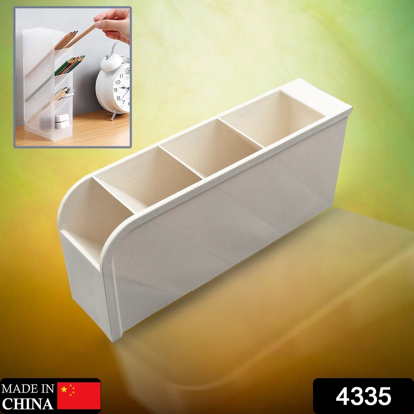 Plastic 4 Compartment Office Desktop Storage Box, Pen Pencil Stand/Holder Stationary Organizer, Plastic Desktop Stationary Organizer For School Your Brand