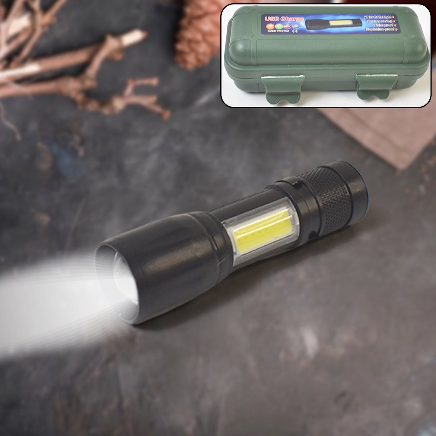 LED USB Rechargeable Mini Flashlight – Ultra-Bright Zoom & COB Side Lantern, Tactical Emergency Light Your Brand