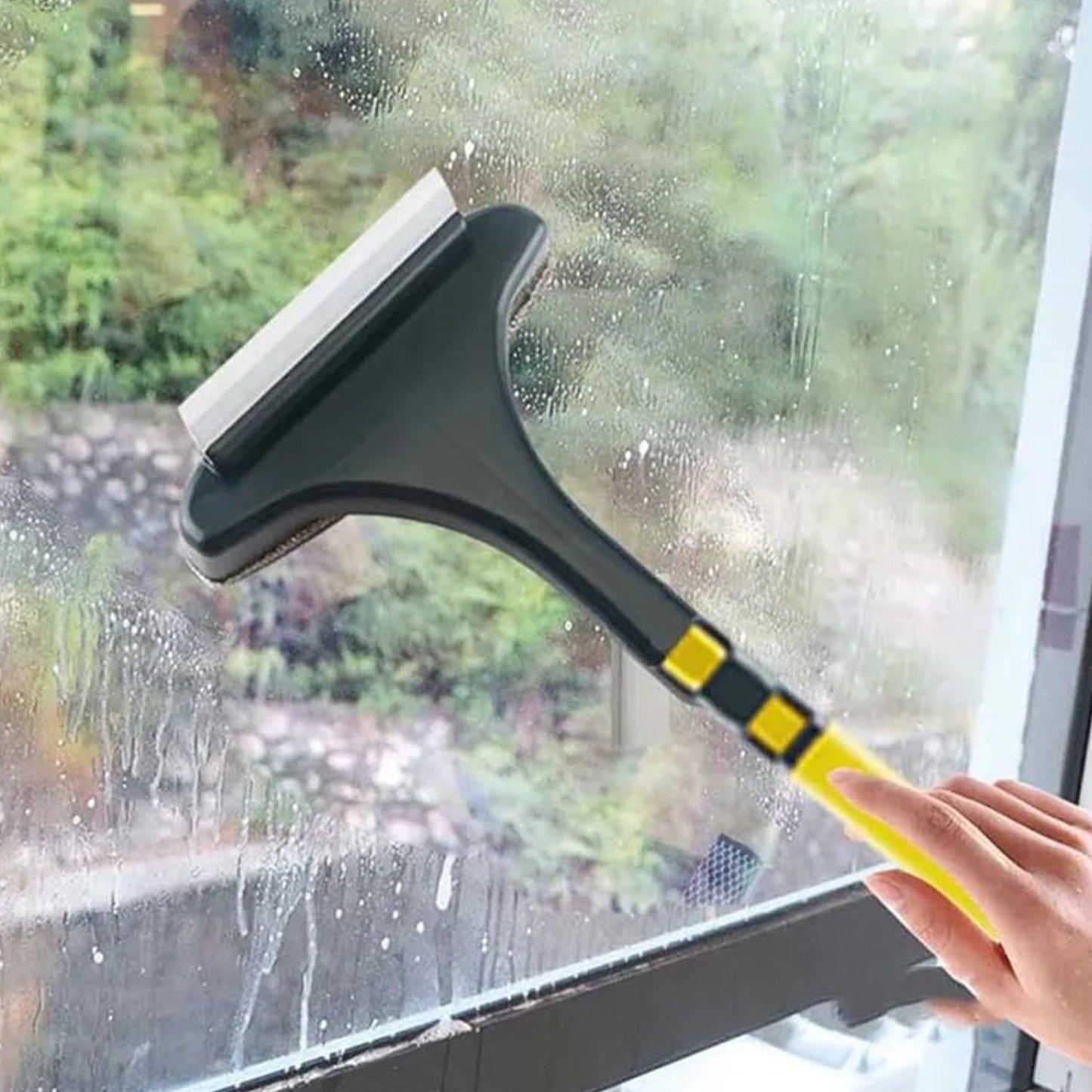 2-in-1 Mesh Cleaning Brush & Wiper with Extended Handle – Window Cleaner (1 Pc) Your Brand