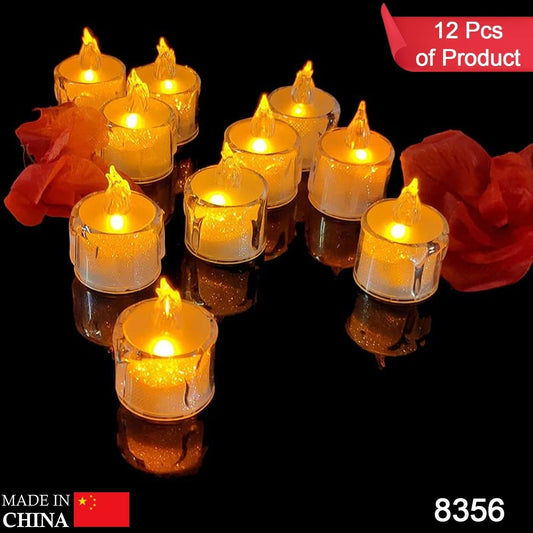 12 Pcs Flameless and Smokeless Decorative Acrylic Candles Transparent Led Tea Light Candle for Gifting, House, Diwali, Christmas, Festival, Events Decor Candles, Diwali Your Brand