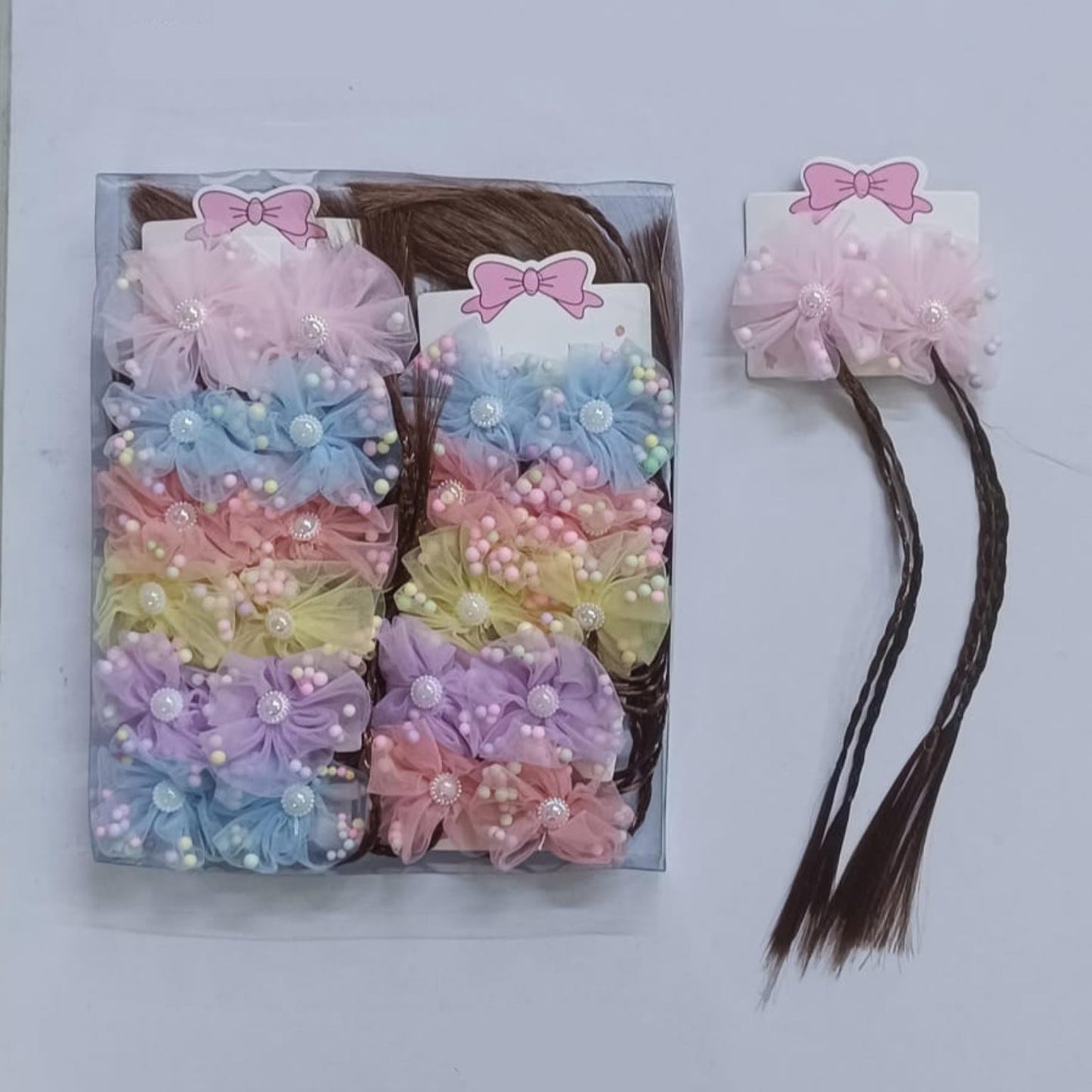 Charming Multicolour Flower Long Tail Hairpin - Elegant Bow Fringe Hair Clip for Girls
