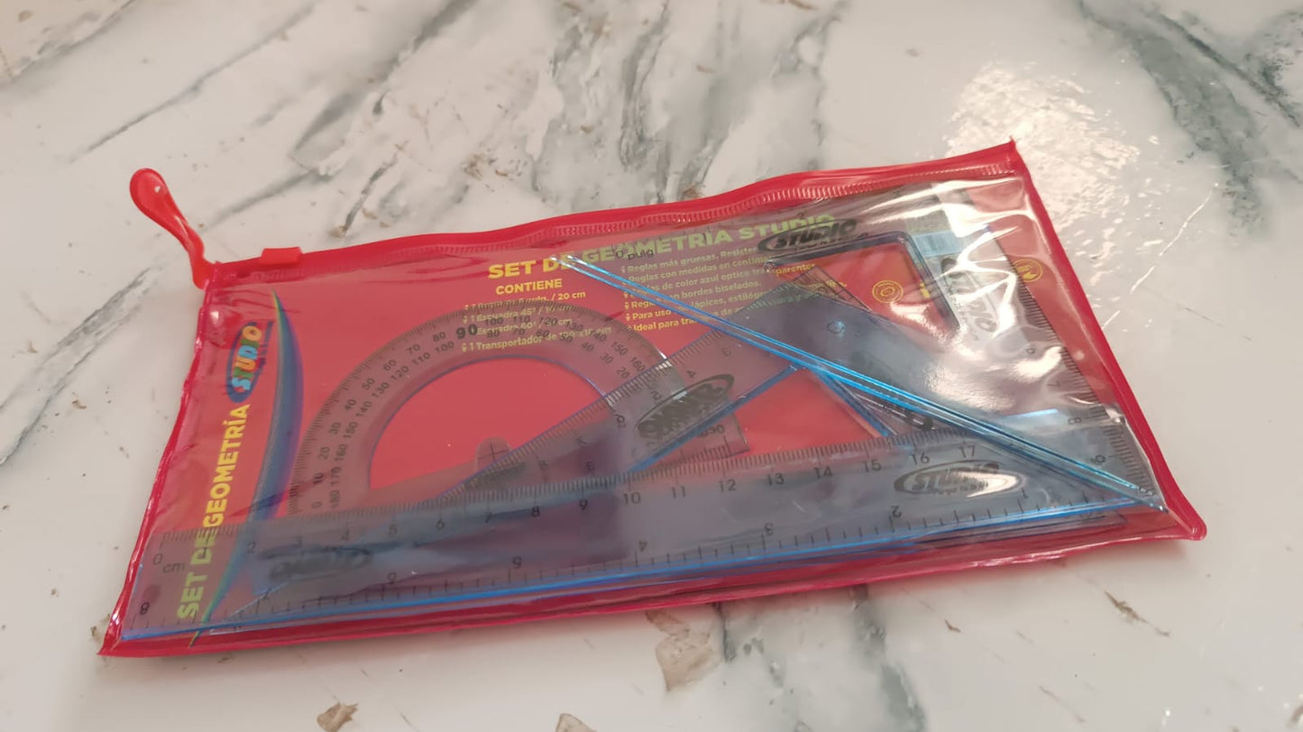 4-Piece Transparent Geometry Instrument Set with Ruler Your Brand