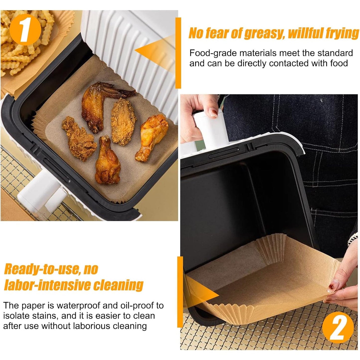 Square Air Fryer Disposable Paper Liner (50 Pcs Set / 160mmx45mm) Your Brand