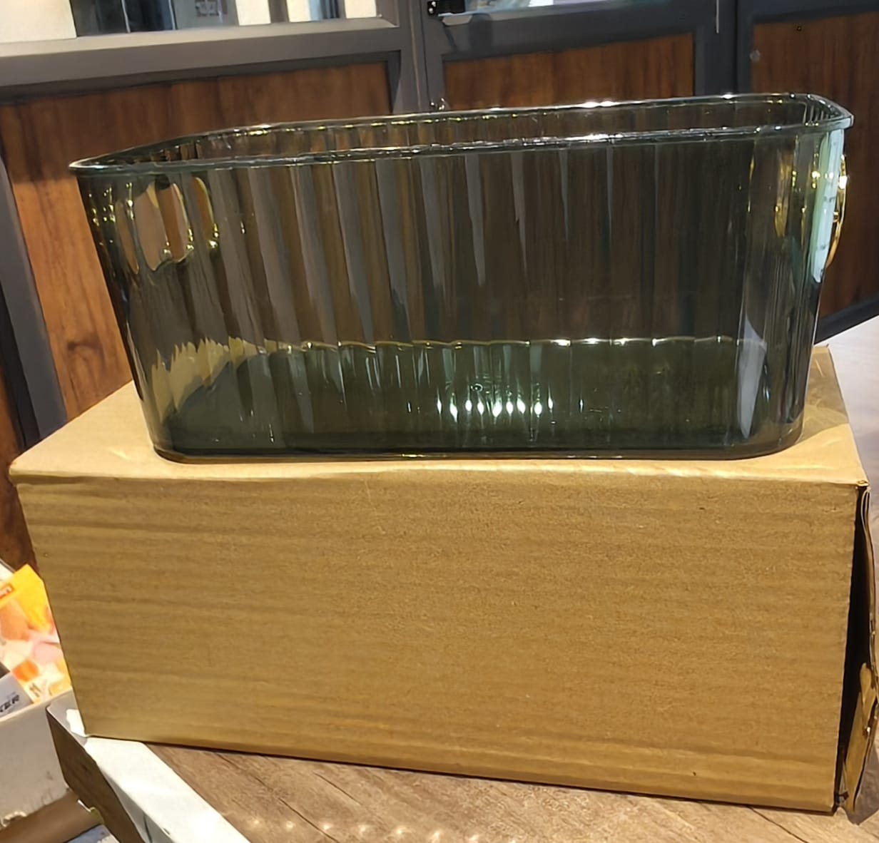 Premium Ribbed Transparent Storage Basket with Gold Handle – Multipurpose Kitchen & Home Organizer Box Your Brand