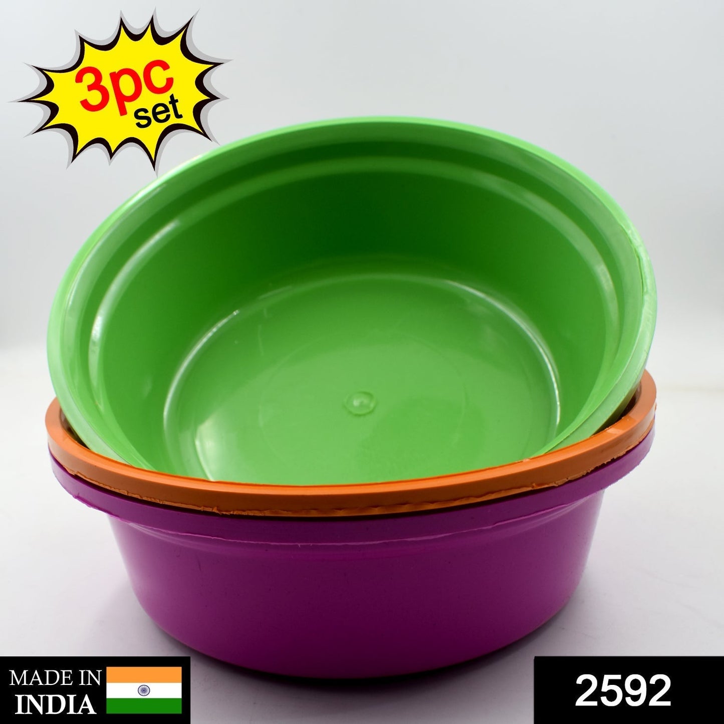 Household Storage Plastic Round Bowl / Tub / Basket / Bucket set - Pack of 3 Your Brand