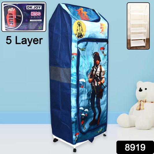 Multi Purpose Foldable Baby Wardrobe / Toy Box 5 Shelves Cartoon Printed Your Brand