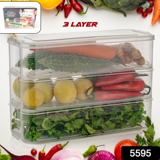 3 Fridge Storage Container, Fridge Organizer with Lid Stackable Fridge Storage Containers Plastic Freezer Storage Containers for Fish, Meat, Vegetables, Fruits, Pack of 3pcs, 1500ML Approx Your Brand