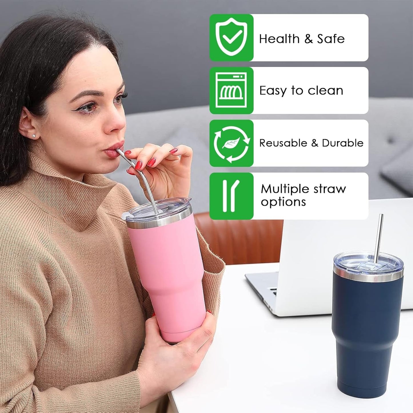 0579 Premium Stainless Steel Reusable Drinking Straws with Cleaning Brush Set