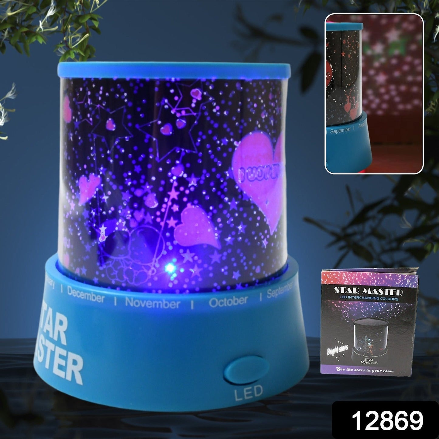LED Projector Night Light Amazing Lamp, 3 Battery operated lamps, Rotation With the music Function, Master for Kids Bedroom Home Decoration Night Romantic Gift (Battery Not Included / 1 pc) Your Brand