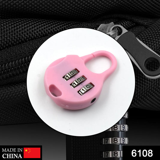 Pink 3 digit zipper lock for securing bags and luggage with a simple combination mechanism