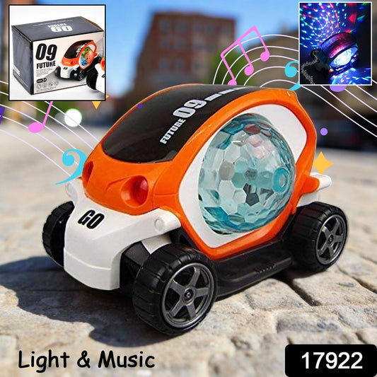 360° Rotating Stunt Car Toy – Bump & Go with 4D Lights, Music & Disco Ball (1 Pc, Battery Not Included) Your Brand