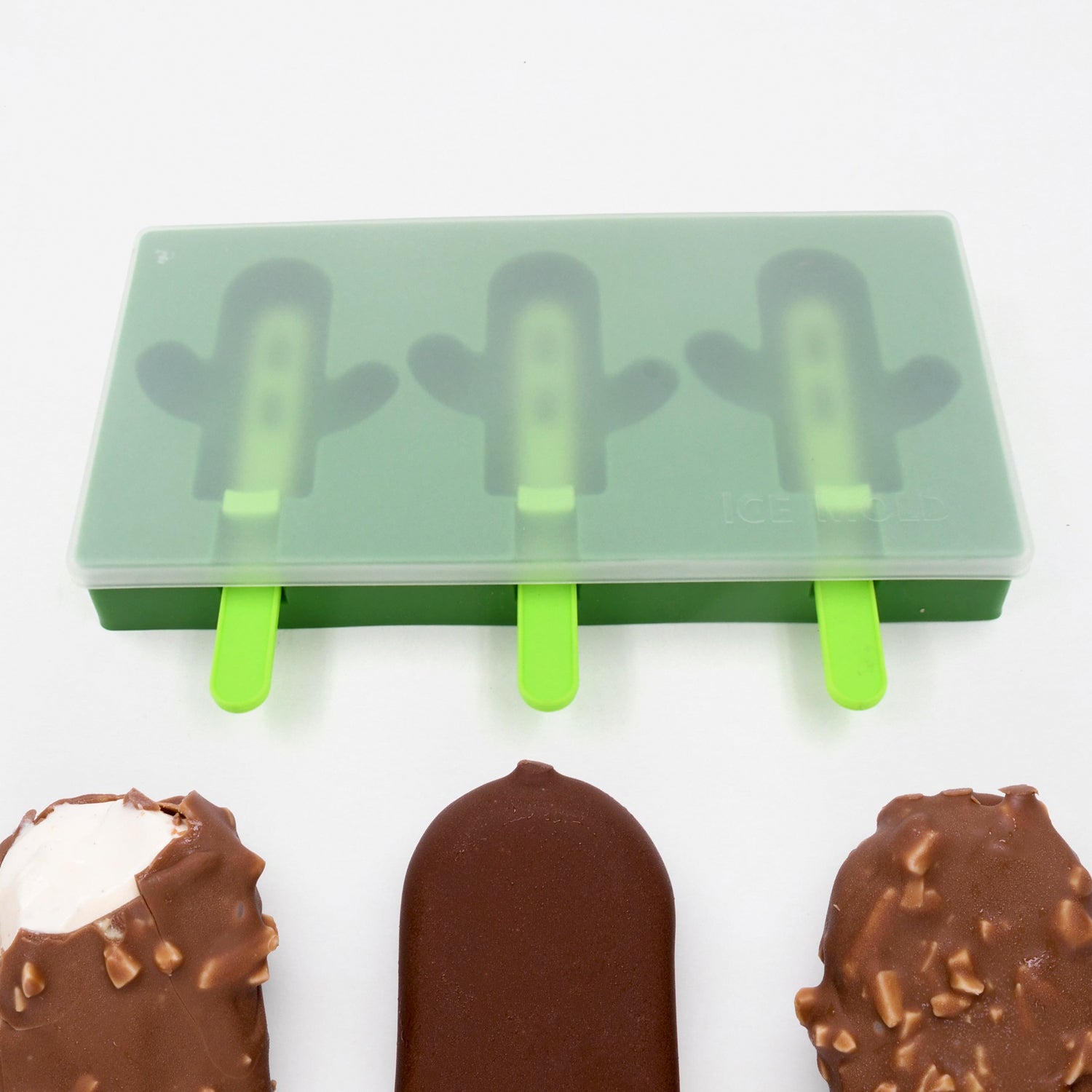 Ice Cream Mould sicle Mold, Cactus Shape Ice  Molds Homemade sicle for DIY Ice sicle, 3-Cavity Summer Food Kitchen Tools (1 Pc) Your Brand
