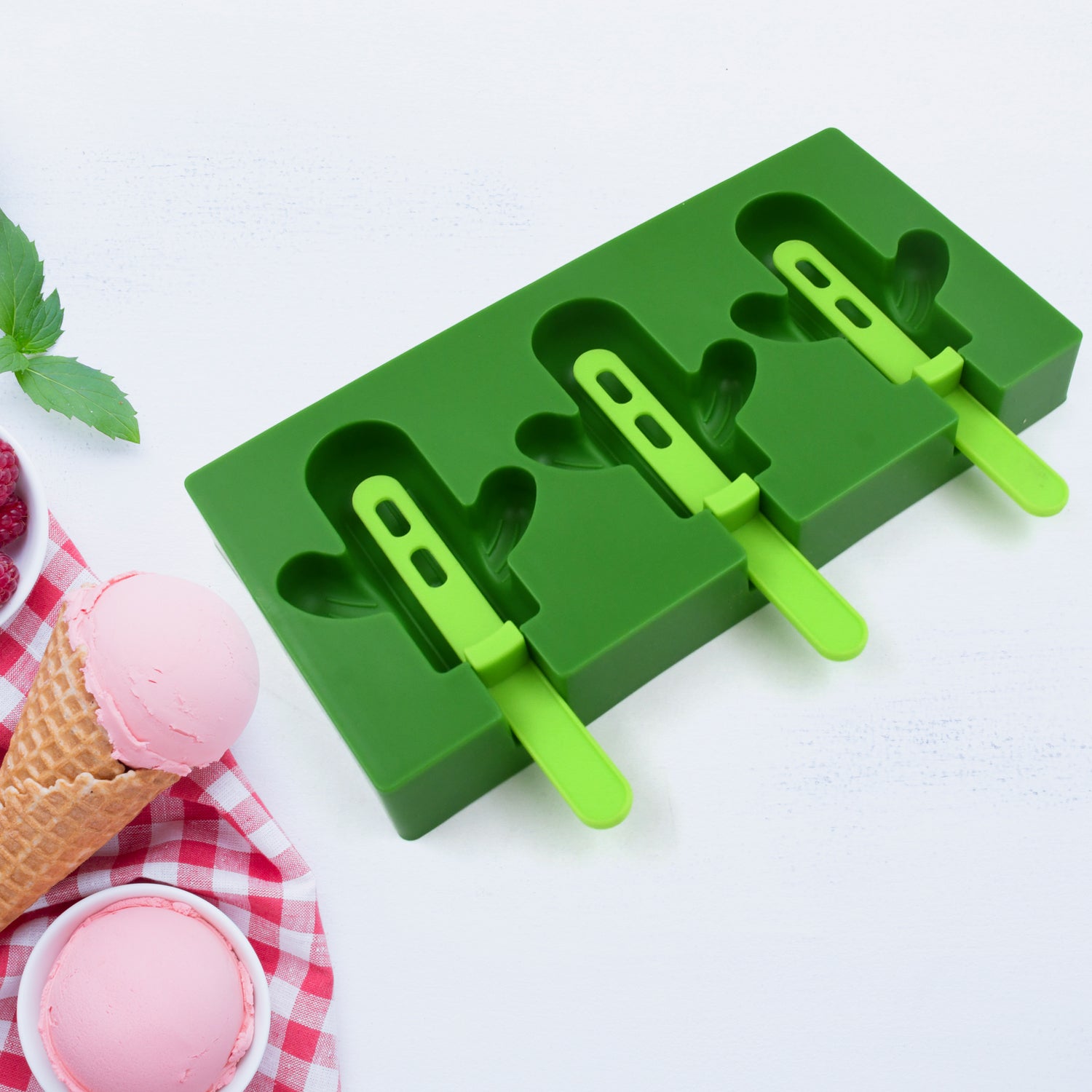 Ice Cream Mould sicle Mold, Cactus Shape Ice  Molds Homemade sicle for DIY Ice sicle, 3-Cavity Summer Food Kitchen Tools (1 Pc) Your Brand