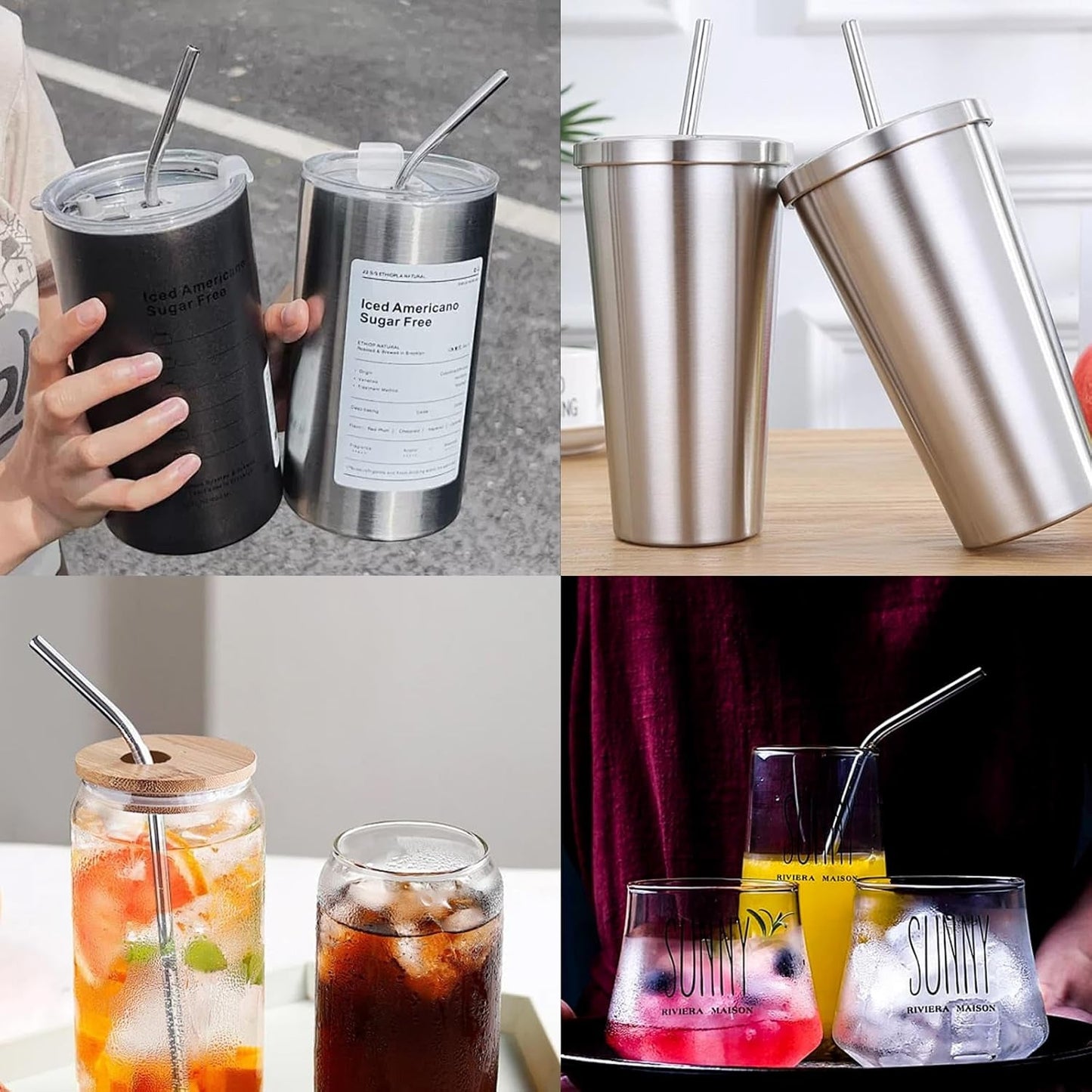 0579 Premium Stainless Steel Reusable Drinking Straws with Cleaning Brush Set