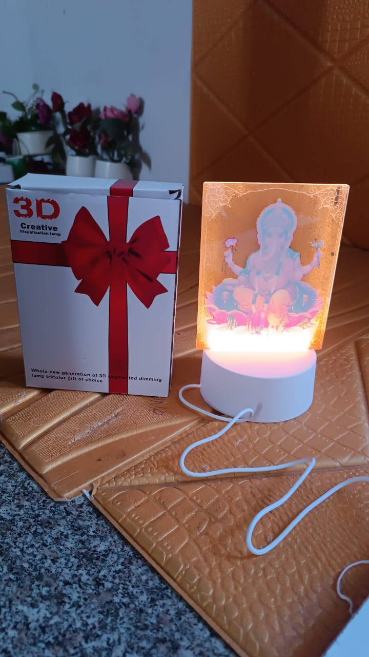 Beautiful 3D Lord Ganesh Frame with soft white light, Ganesh Ganesha (1 Pc) Your Brand